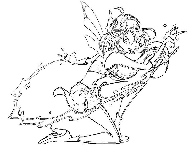 coloriage Winx lance un sort